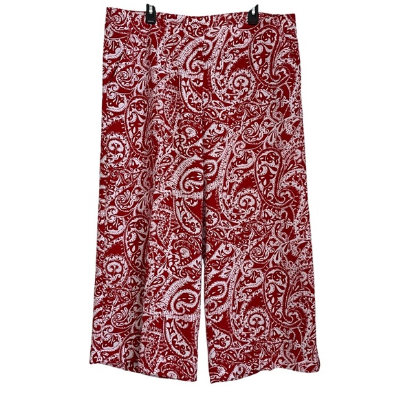 LOFT Pants - Loft Sz 16 Red White Paisley Wide Leg Pants Coastal Resortwear Beach Summer